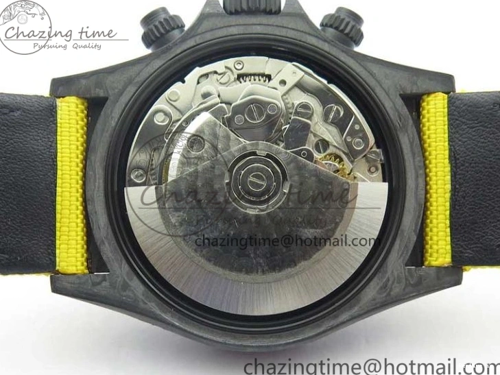 0102 Supportive Daytona DIW Carbon Case and Bezel Black Yellow Dial on Yellow Nylon Strap A 3220